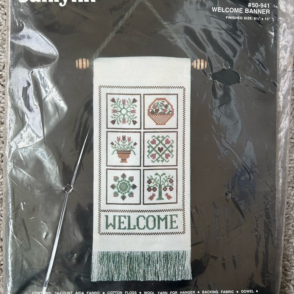 Jalynn Floral Welcome Banner Cross Stitch Kit Factory Sealed
